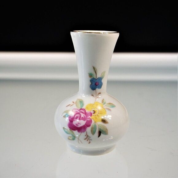 Decorative China Mini Vase with Pink Yellow Blue Flowers Porcelain Ceramic - Picture 5 of 7